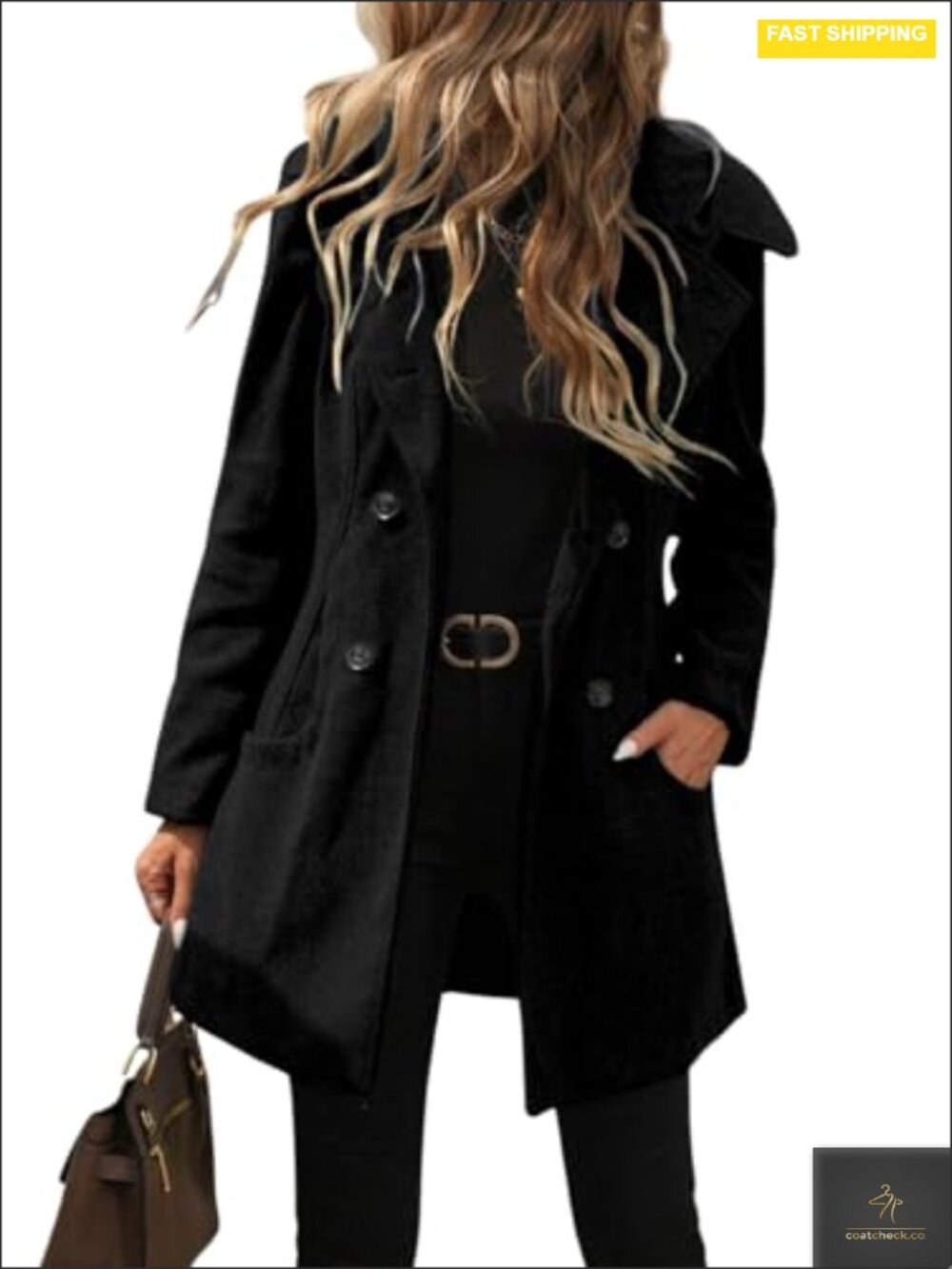 Women's Wool Peacoat with Hood Double Breasted Long Sleeve Winter Coat
